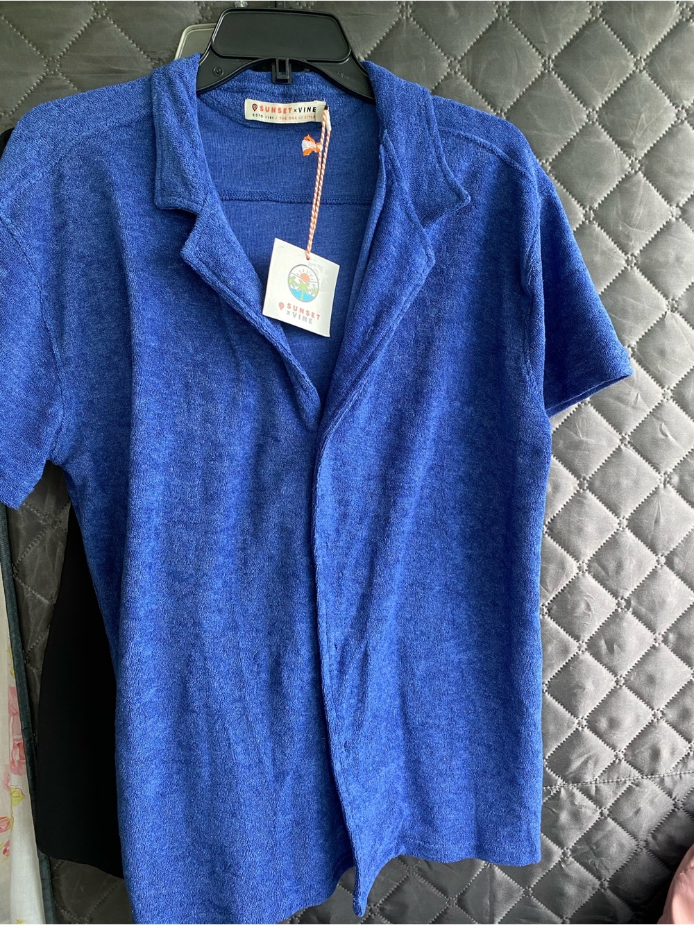 Sunset X Vine Royal Blue Terry Cloth Short Sleeve Top NWT